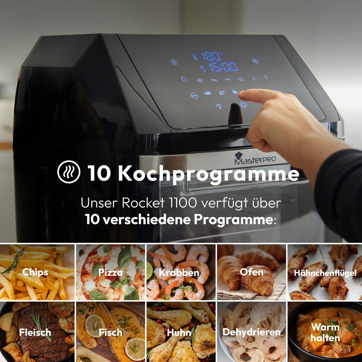 MASTERPRO Heißluftfritteuse BGMP-9310 Rocket schwarz Kunststoff B/H/T: ca. 37,5x43x37,5 cm ca. 11 l