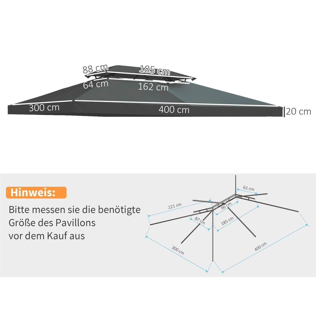 Outsunny Ersatzdach für Pavillon