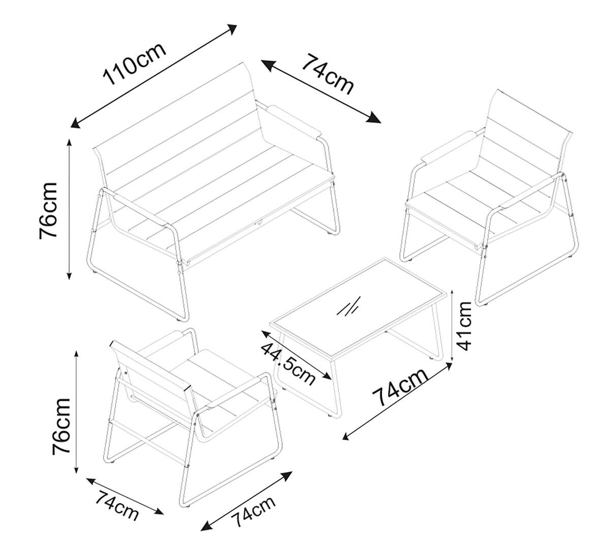VCM Gartensitzgruppe creme Textilene B/H/L: ca. 110x76x74 cm