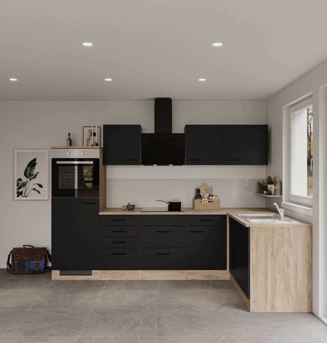 Winkelküche Capri schwarz matt B/H/T: ca. 280x200x60 cm