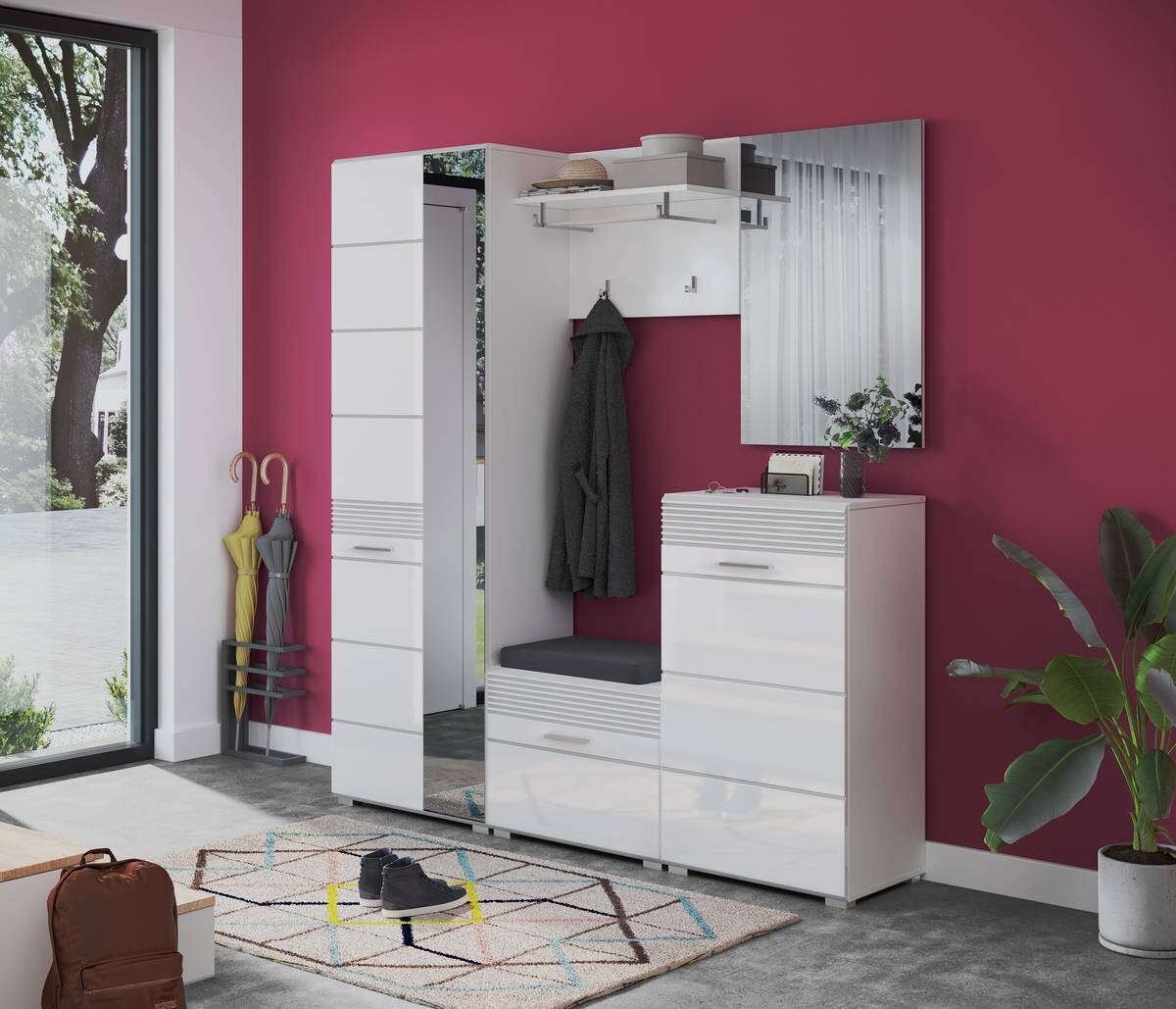 Garderobenschrank Linus weiß weiß Hochglanz B/H/T: ca. 62x190x37 cm