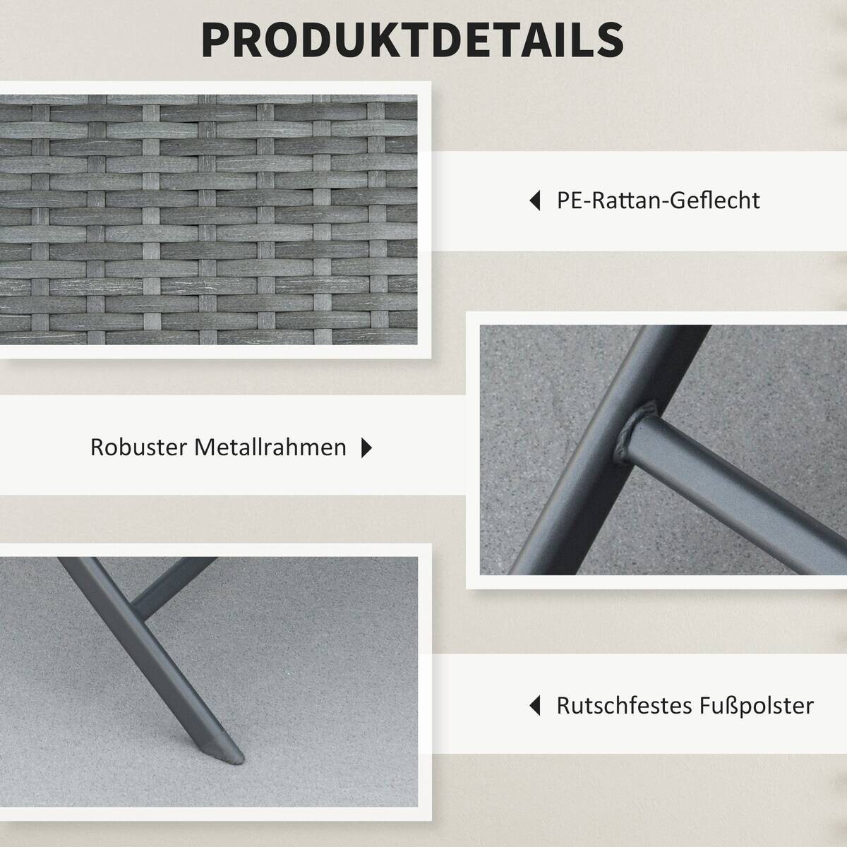 Outsunny Sitzgruppe grau Polyrattan B/H/L: ca. 60x60x72 cm