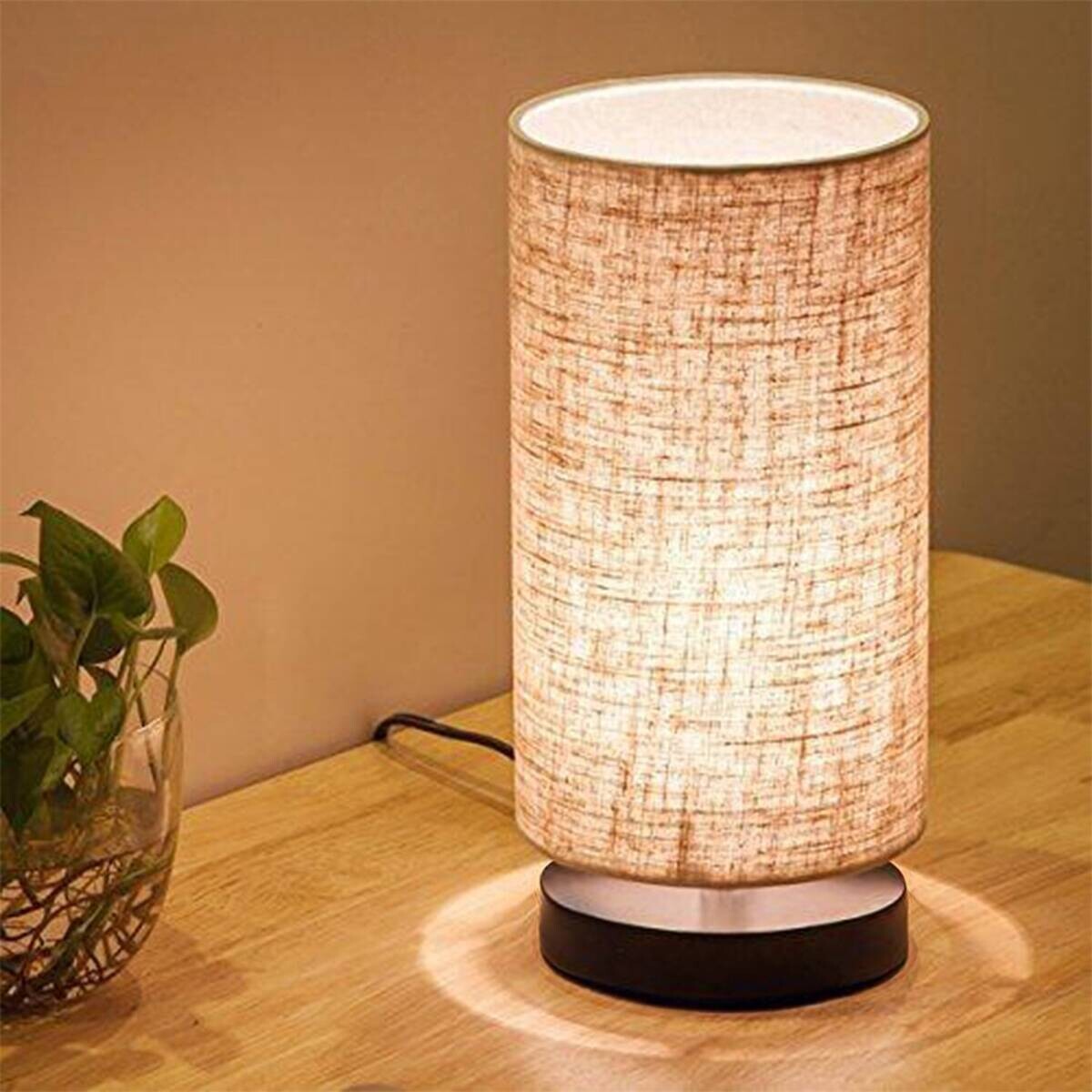 Opviq Tischleuchte creme PVC Metall B/H/L: ca. 15x28x15 cm E14 1 Brennstellen