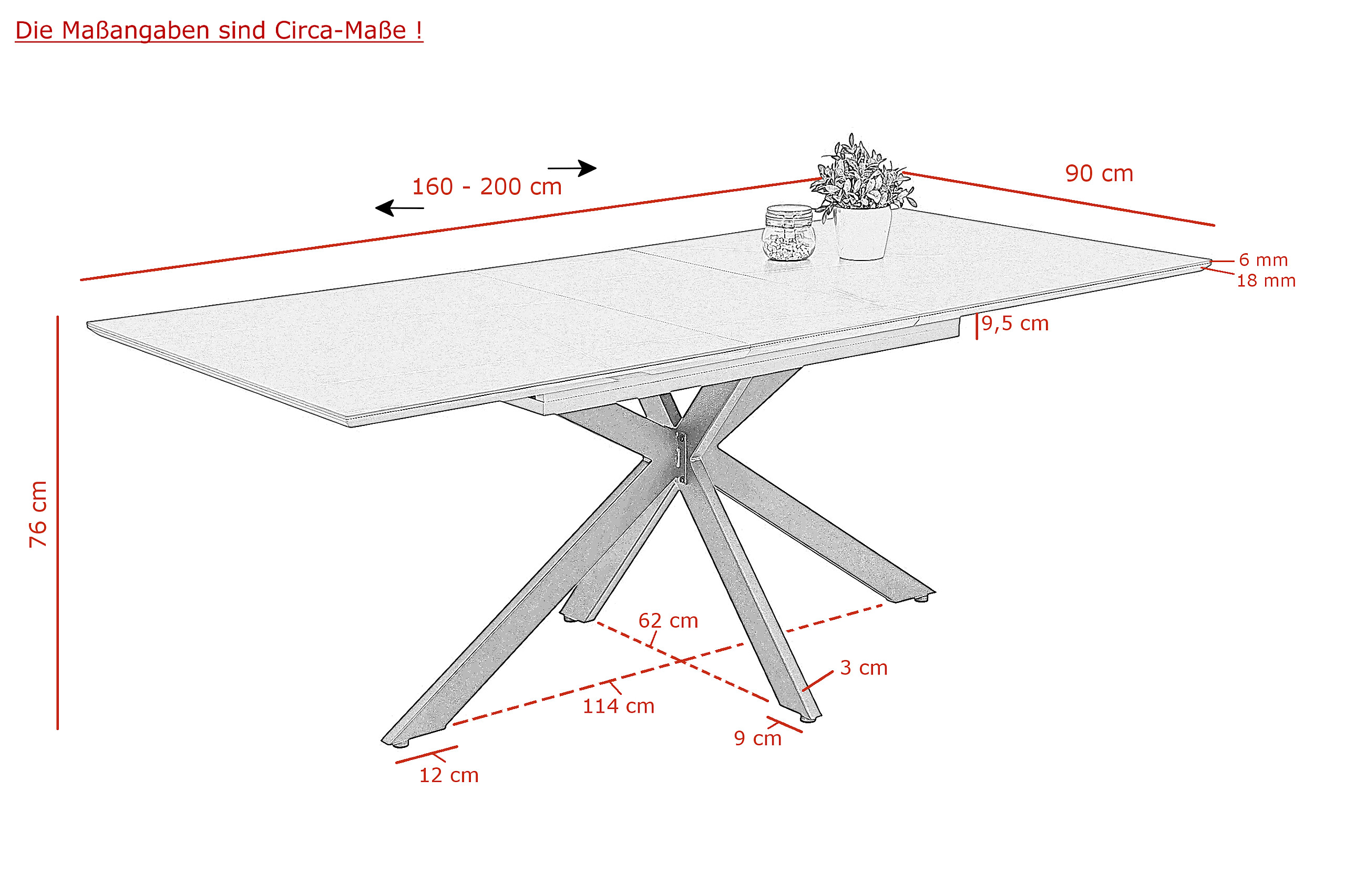 Tisch Chiara Marmoroptik grau anthrazit stone Metall B/H/T: ca. 200x76x90 cm