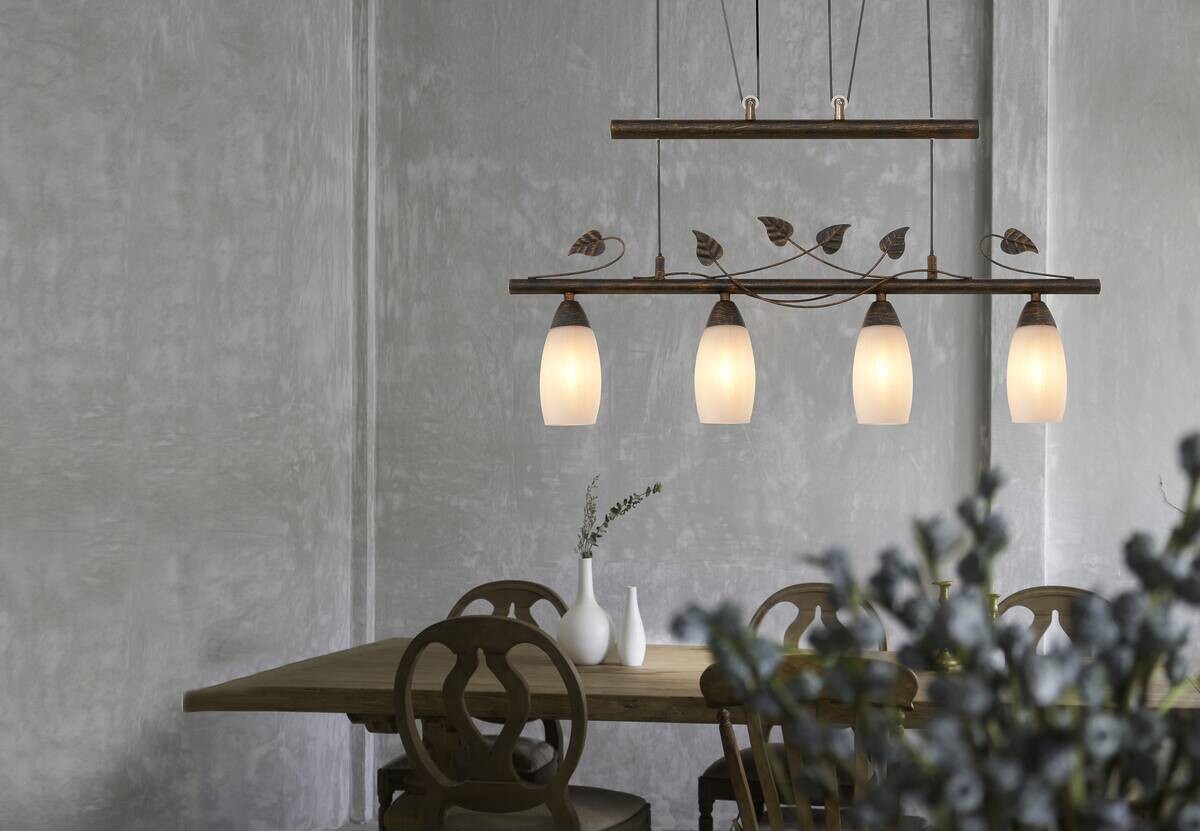 GLOBO Pendelleuchte VENEZIA 30800423X rost warmweiß Metall Glas B/H/L: ca. 72x160x10 cm E14 4 Brennstellen