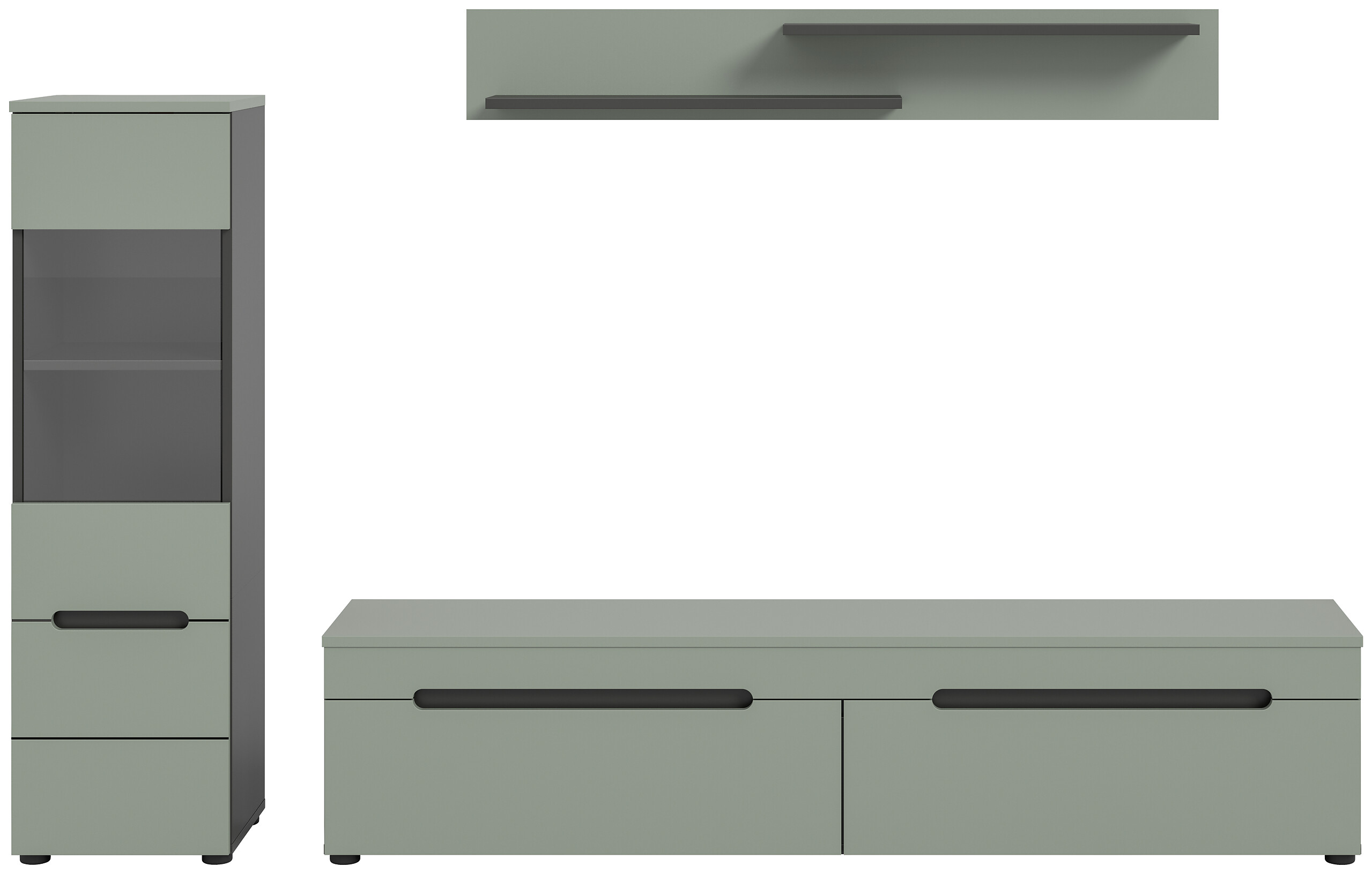 Wohnwand Canu grün basaltgrau Nachbildung B/H/T: ca. 221x141x33 cm