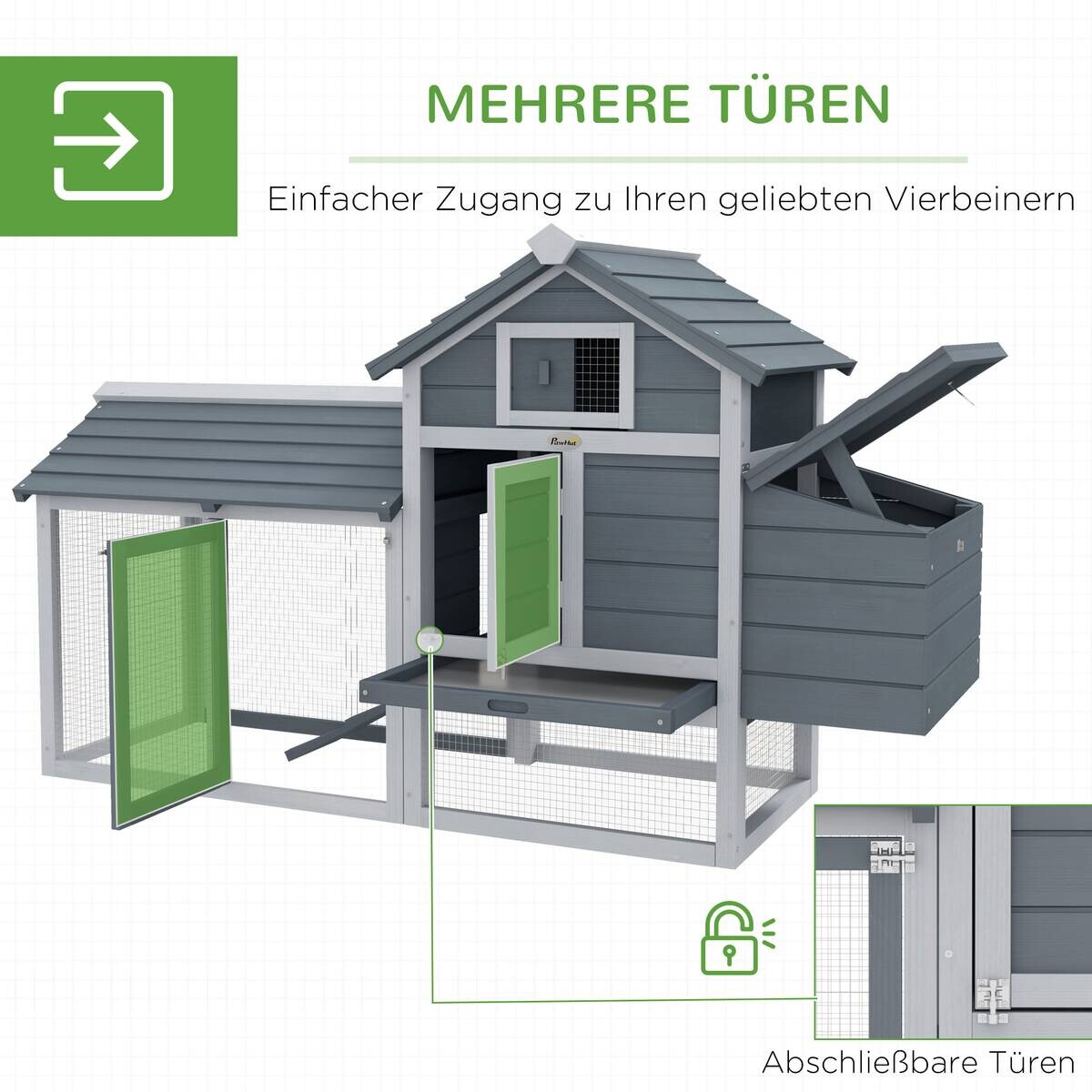 PawHut Zwerghühnerstall grau Holz B/H/L: ca. 54x87x150,5 cm