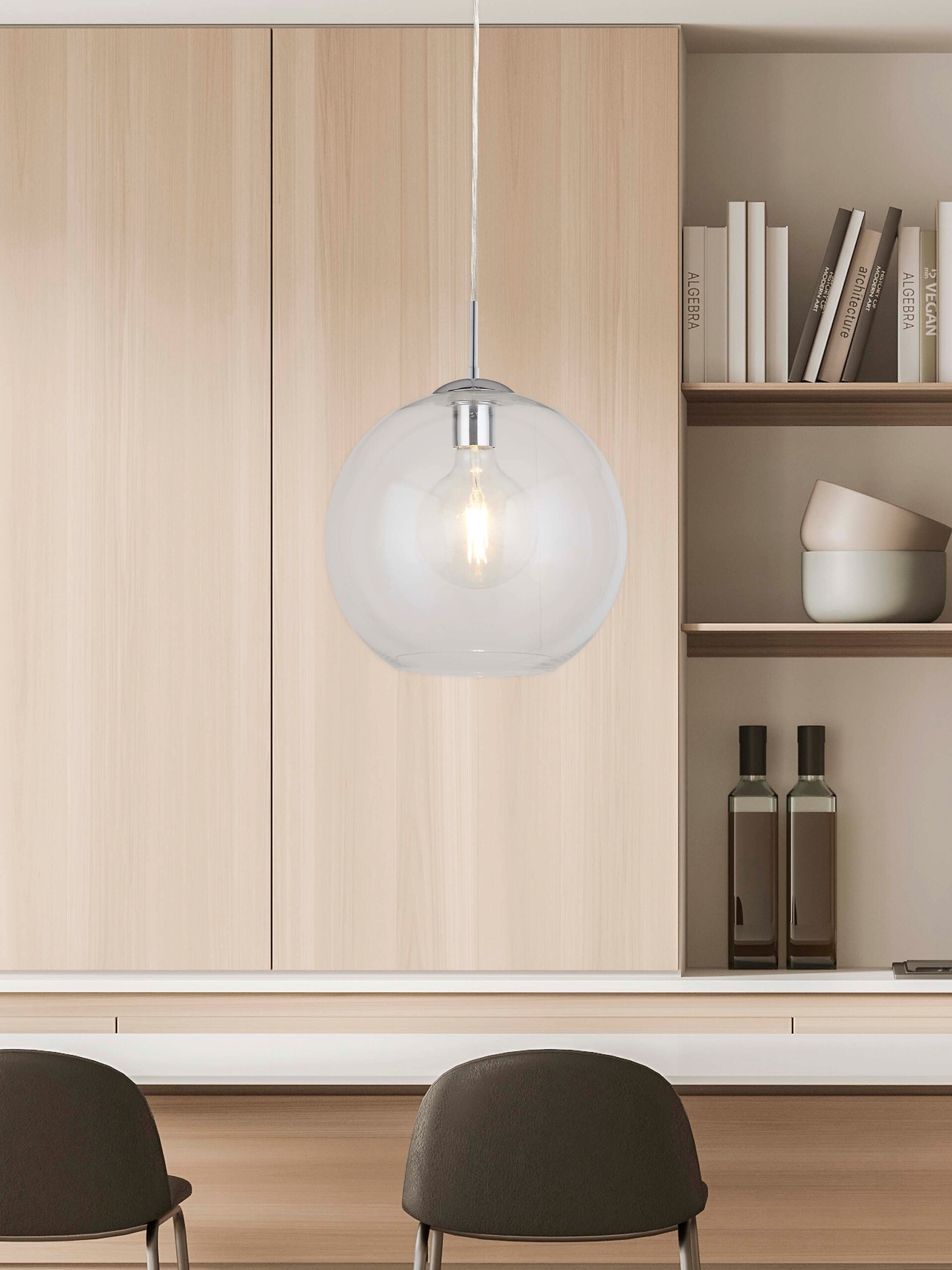 Searchlight Pendelleuchte Balls transparent Chrom Stahl Glas B/H/D: ca. 30x120x30 cm E27 1 Brennstellen