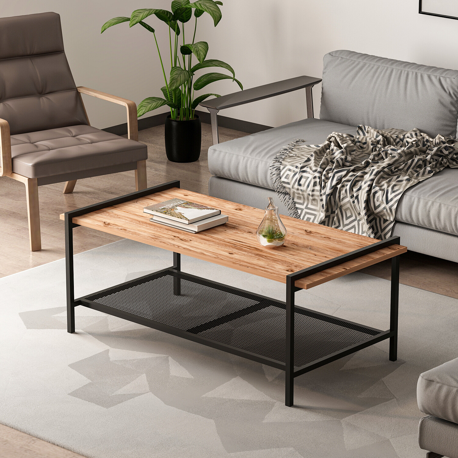 Couchtisch Lara walnuss Nachbildung schwarz B/H/T: ca. 120x45x60 cm