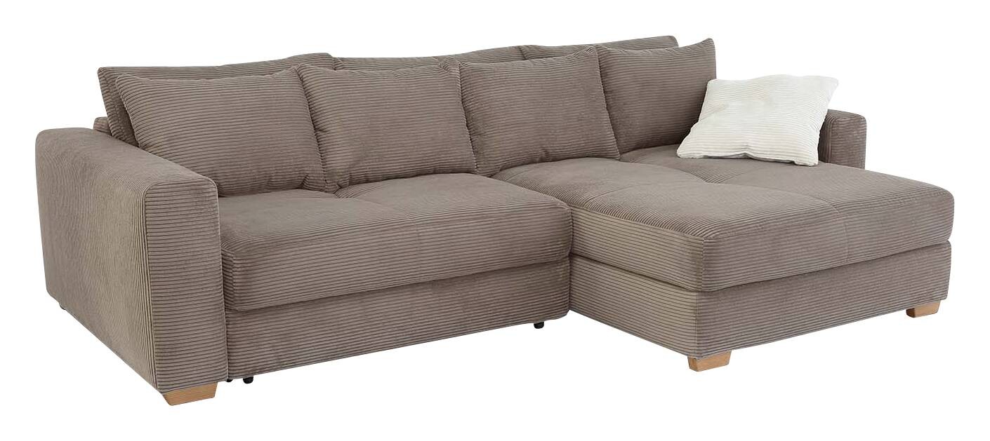 Ecksofa mit Bettfunktion und Bettkasten taupe Velourstoff B/H/T: ca. 288x86x186 cm Ecksofa mit Bettfunktion und Bettkasten taupe Velourstoff B/H/T: ca. 288x86x186 cm