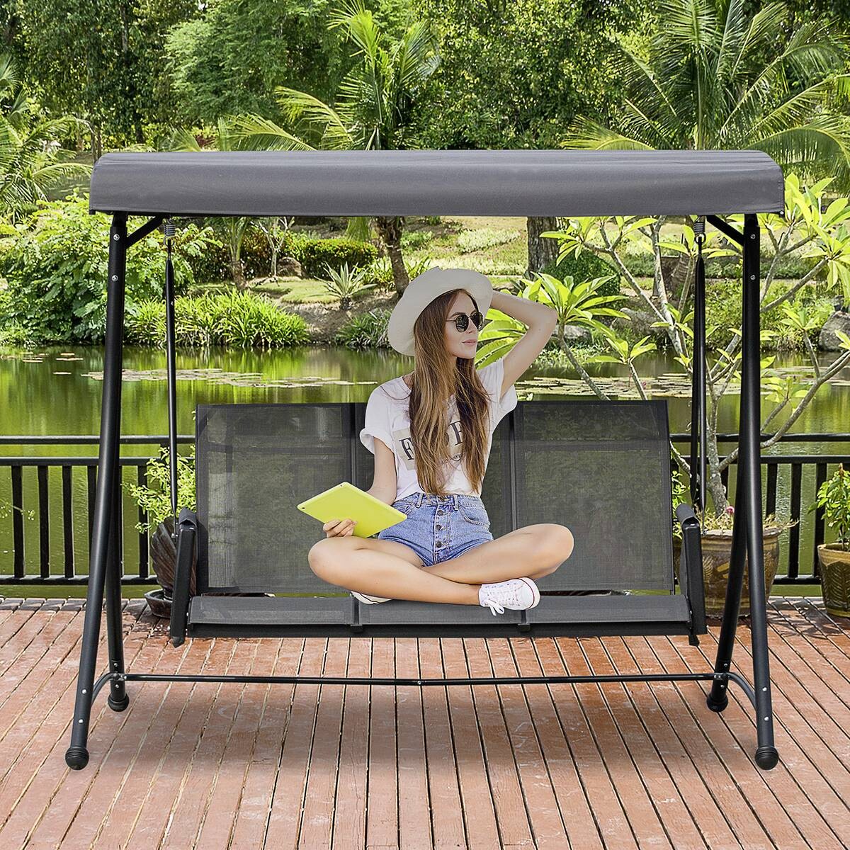 Outsunny Hollywoodschaukel dunkelgrau Metall B/H/T: ca. 196x172x128 cm