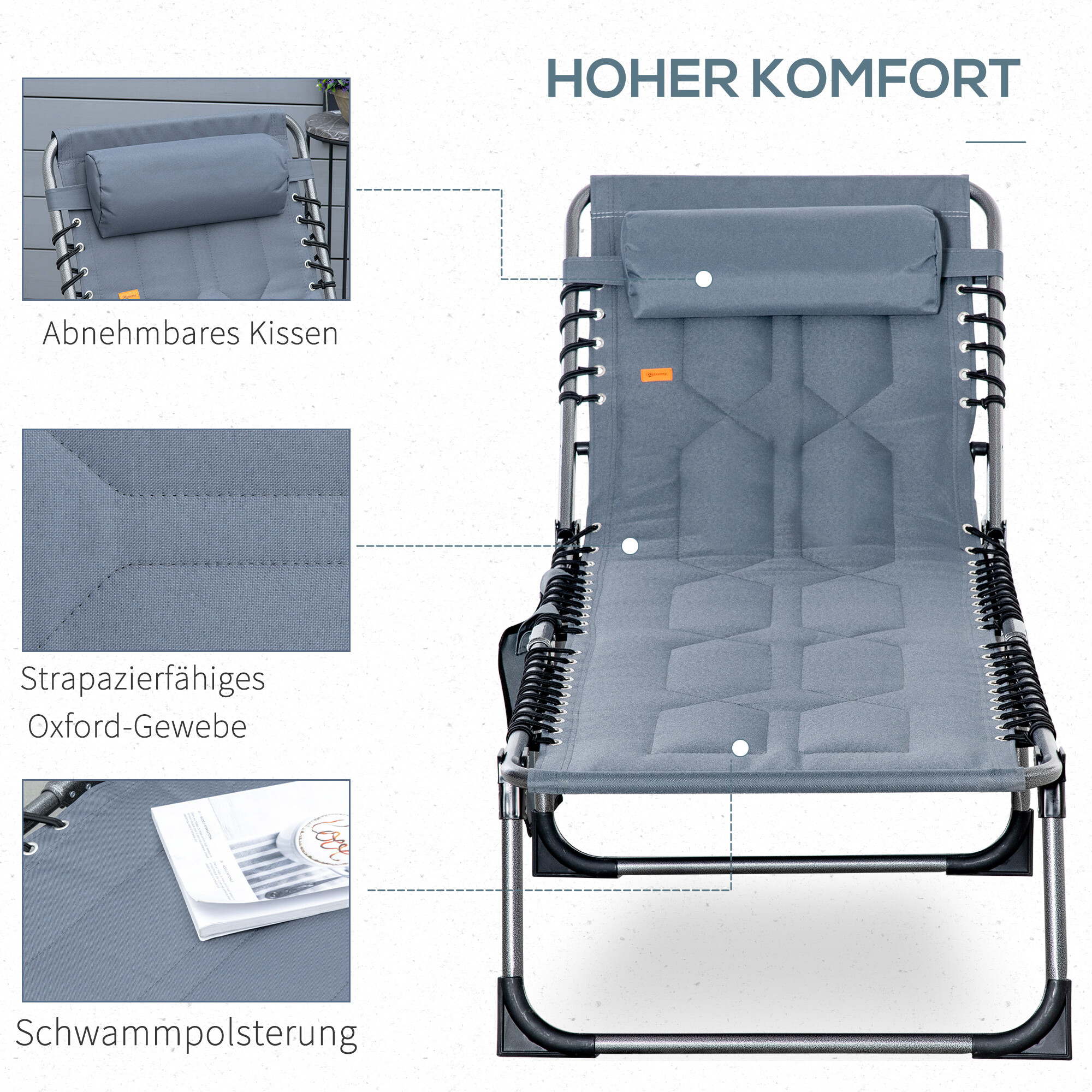 Outsunny Sonnenliege grau Stahl B/H/L: ca. 57x30x188 cm
