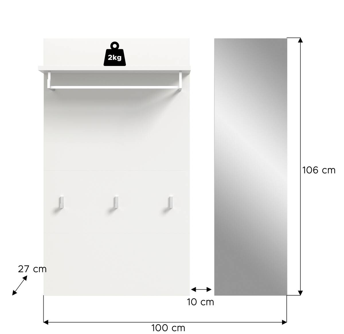 Garderobenpaneel JAM weiß B/H/T: ca. 90x106x27 cm