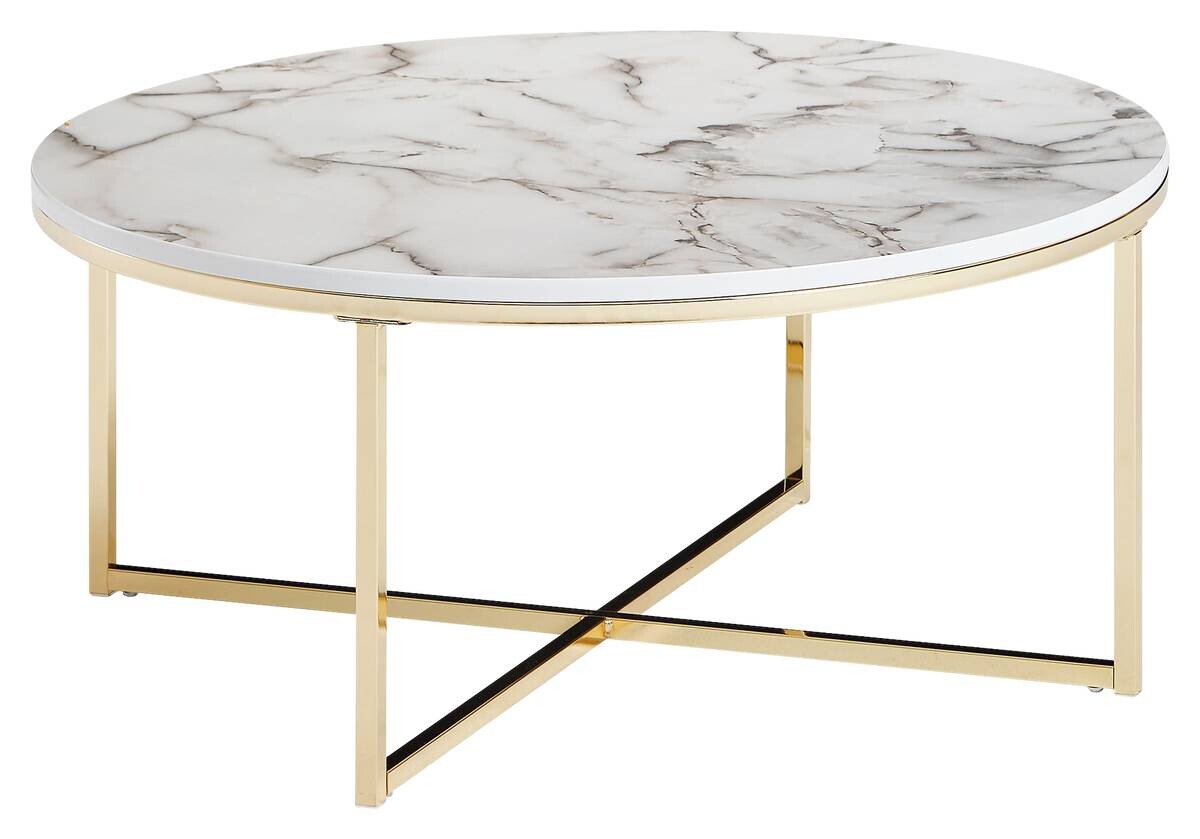 Wohnling Couchtisch weiß Marmor gold MDF Stahl B/H/T: ca. 80x35x80 cm