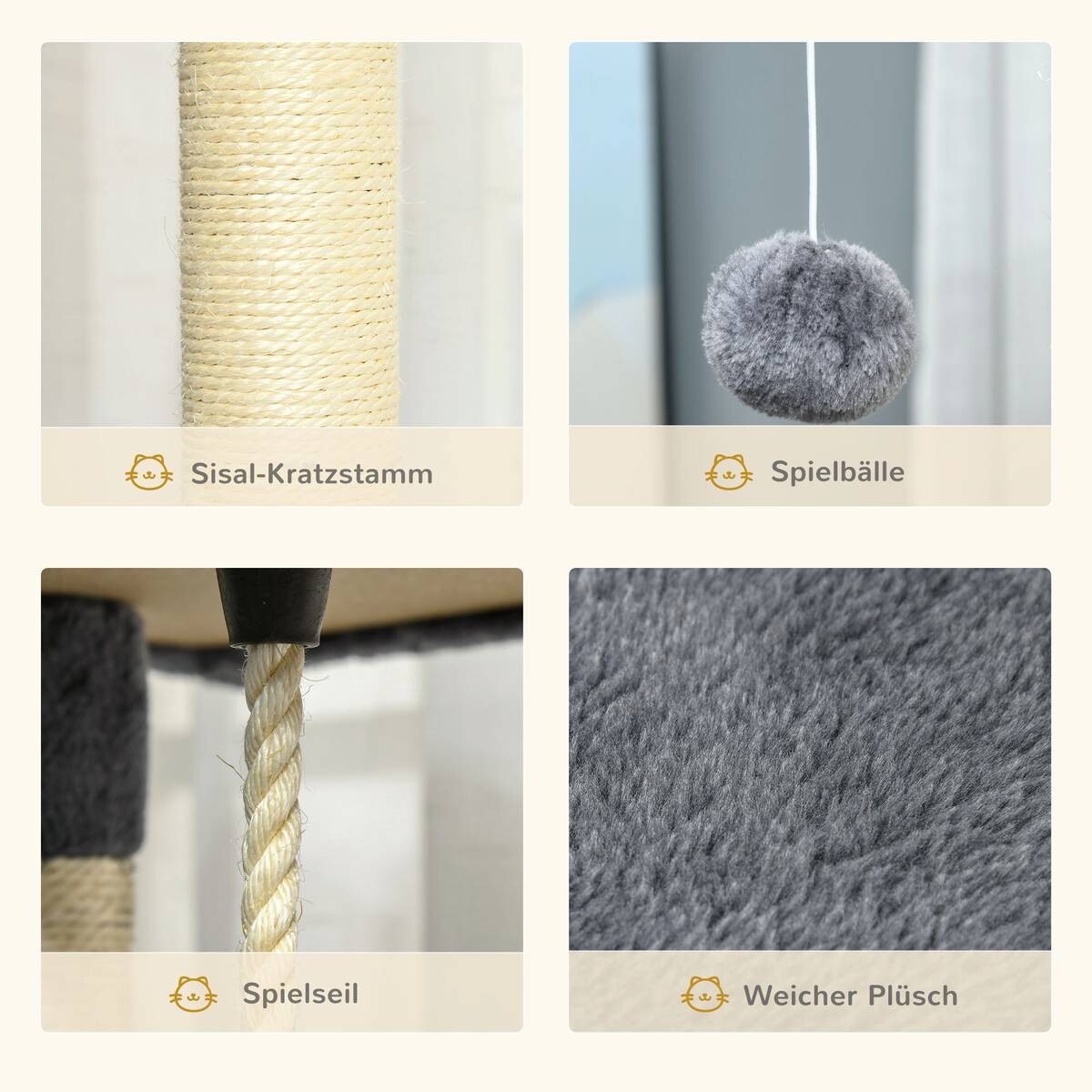 PawHut Kratzbaum hellgrau Polyester B/H/L: ca. 60x200x60 cm