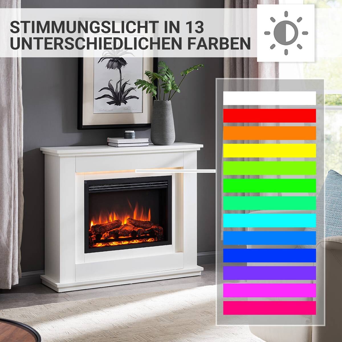 Balderia Elektrischer-Kamin Baldur EF61D-MT119A weiß MDF B/H/T: ca. 100x83x28 cm ca. 2000 W