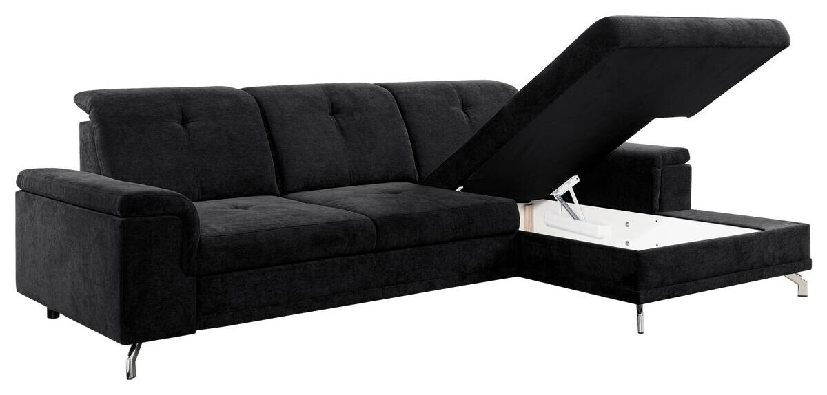 Ecksofa mit Bettfunktion und Bettkasten schwarz Microfaser B/H/T: ca. 270x104x170 cm