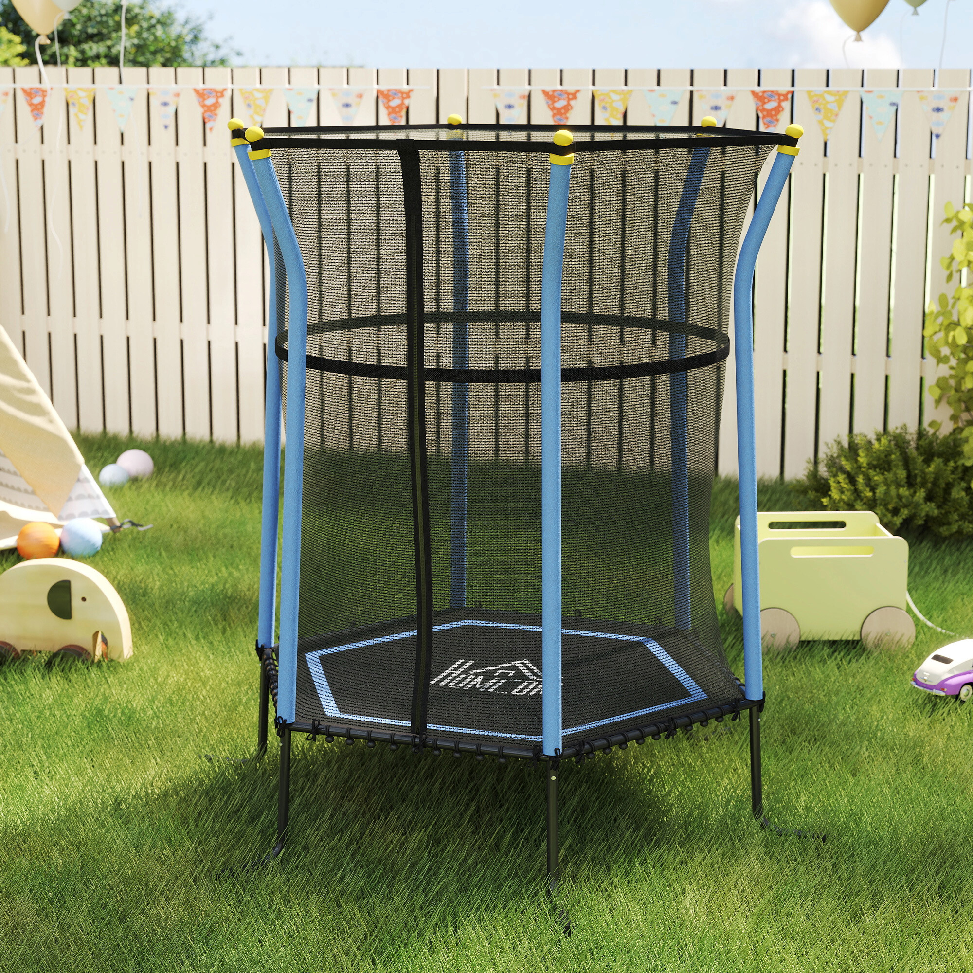 HOMCOM Kindertrampolin blau B/H/L: ca. 163,5x190x163,5 cm