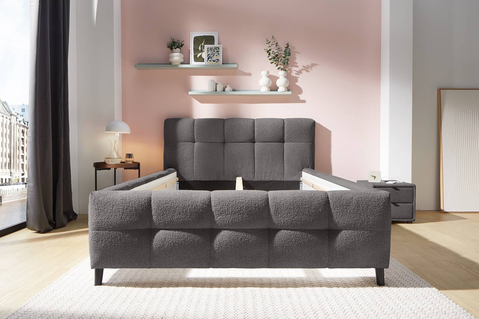 Polsterbettgestell  grau Polyester Liegefläche B/L: ca. 140x200 cm