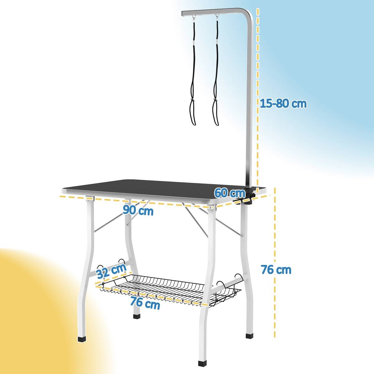 PawHut Tierpflegetisch schwarz Stahl B/H/L: ca. 60x76x90 cm
