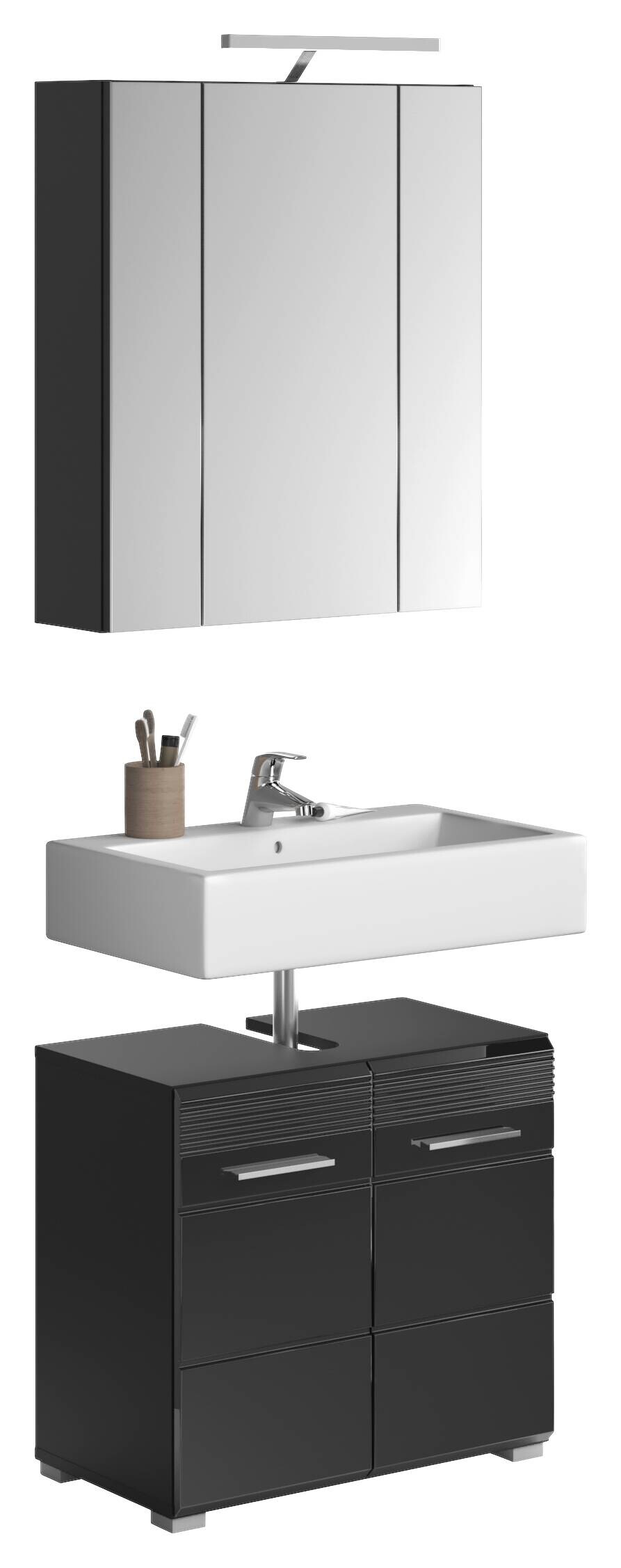 Badezimmer-Set LINUS schwarz schwarz Hochglanz B/H/T: ca. 60x182x34 cm