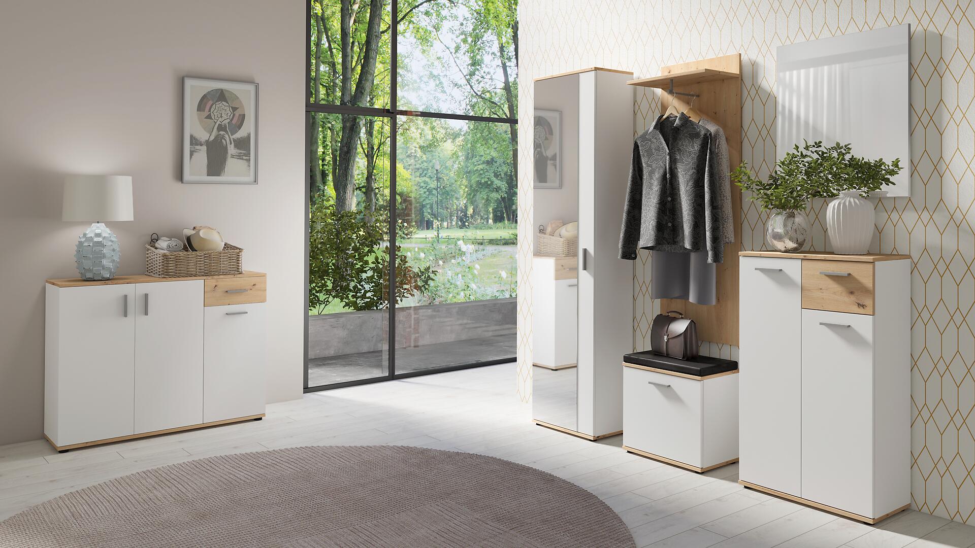 Hochschrank JAKOB weiß Eiche Nachbildung B/H/T: ca. 49x196x30 cm