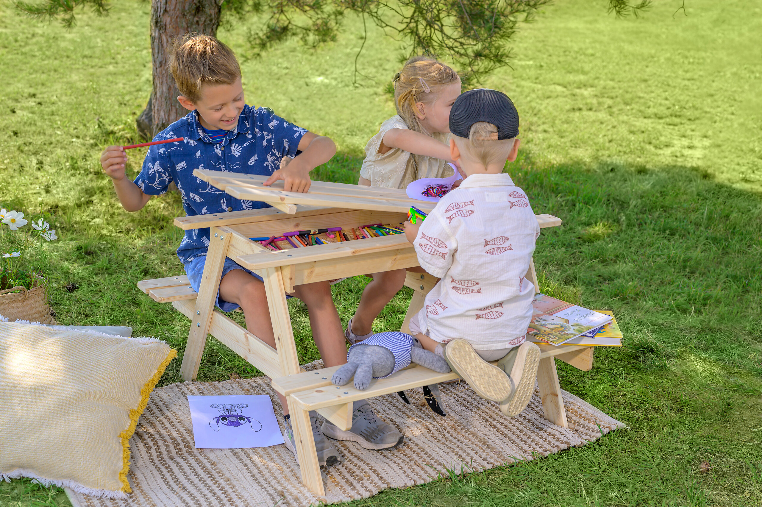 Timbela Kindersitzgarnitur M010 natur Holz B/H/L: ca. 90x50x90 cm