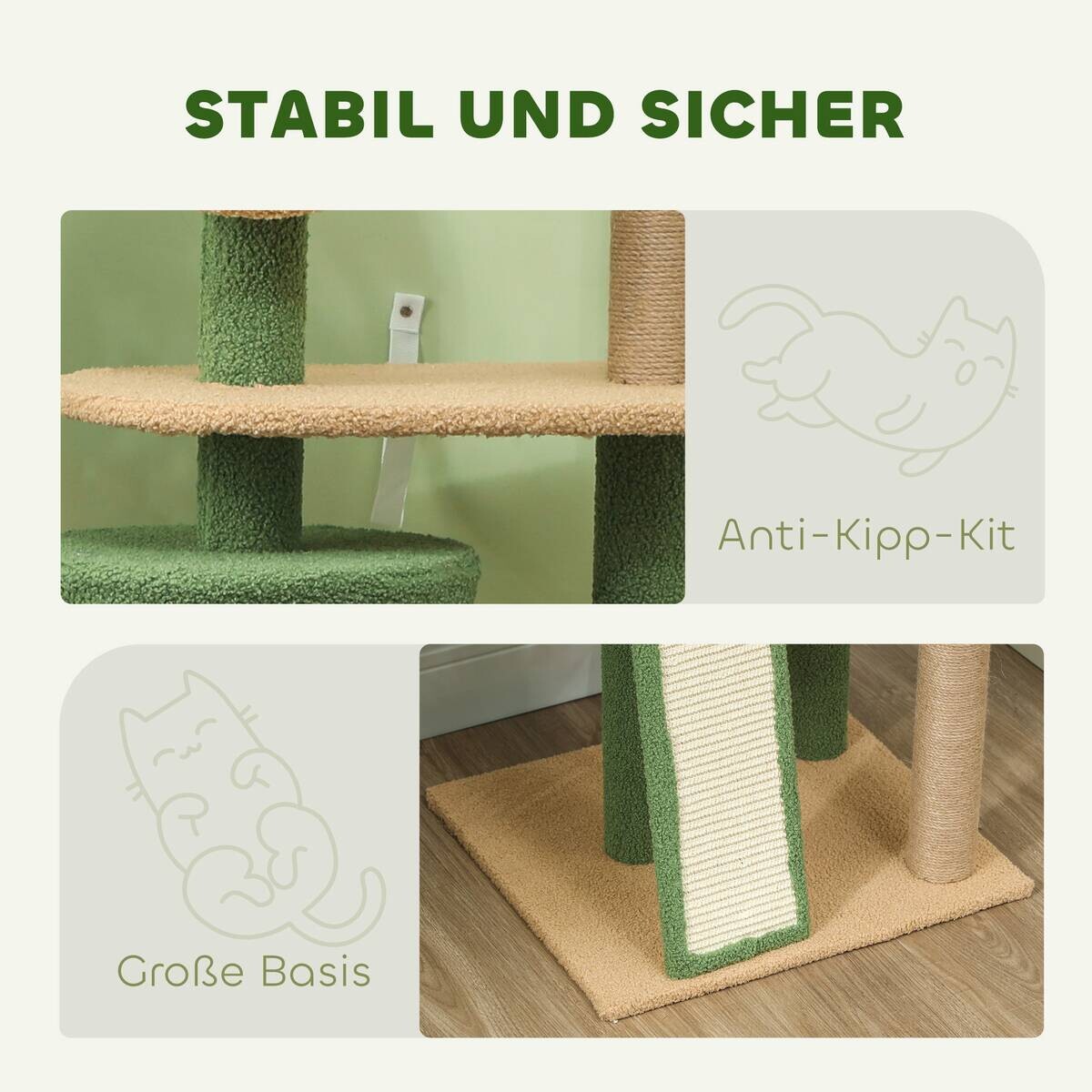 PawHut Kratzbaum grün Polyester B/H/L: ca. 44x139x48 cm