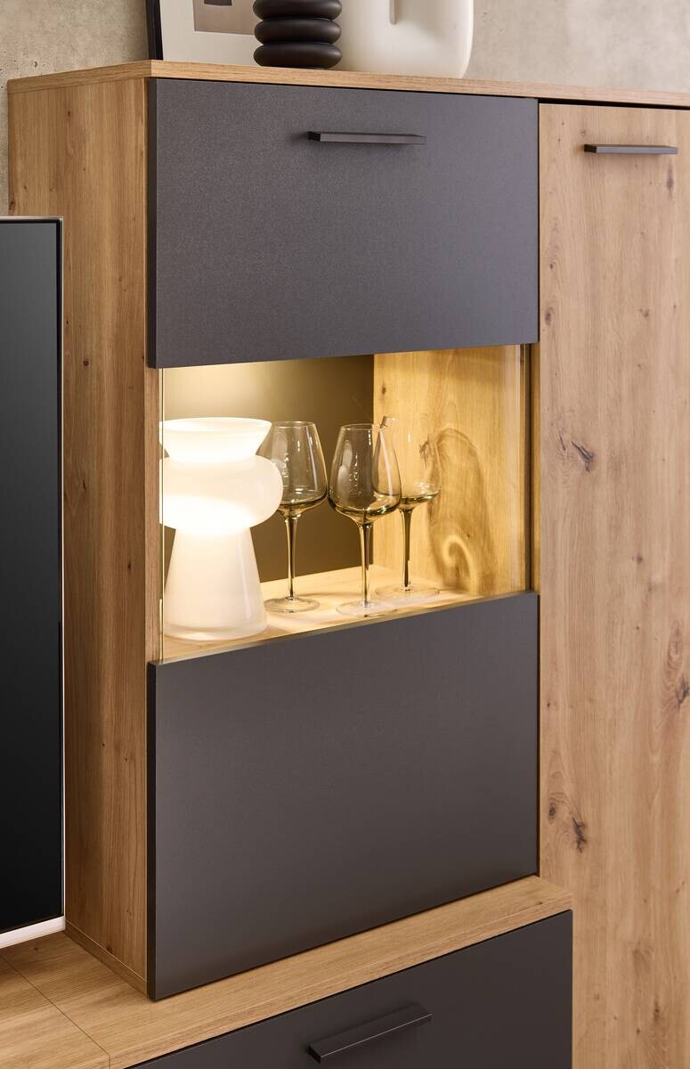 Wohnwand Heathrow Eiche Artisan Nachbildung anthrazit B/H/T: ca. 250x135x38 cm