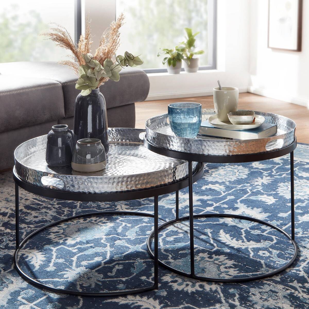 Wohnling Couchtisch 2er-Set. silber B/H/T: ca. 56x33x56 cm