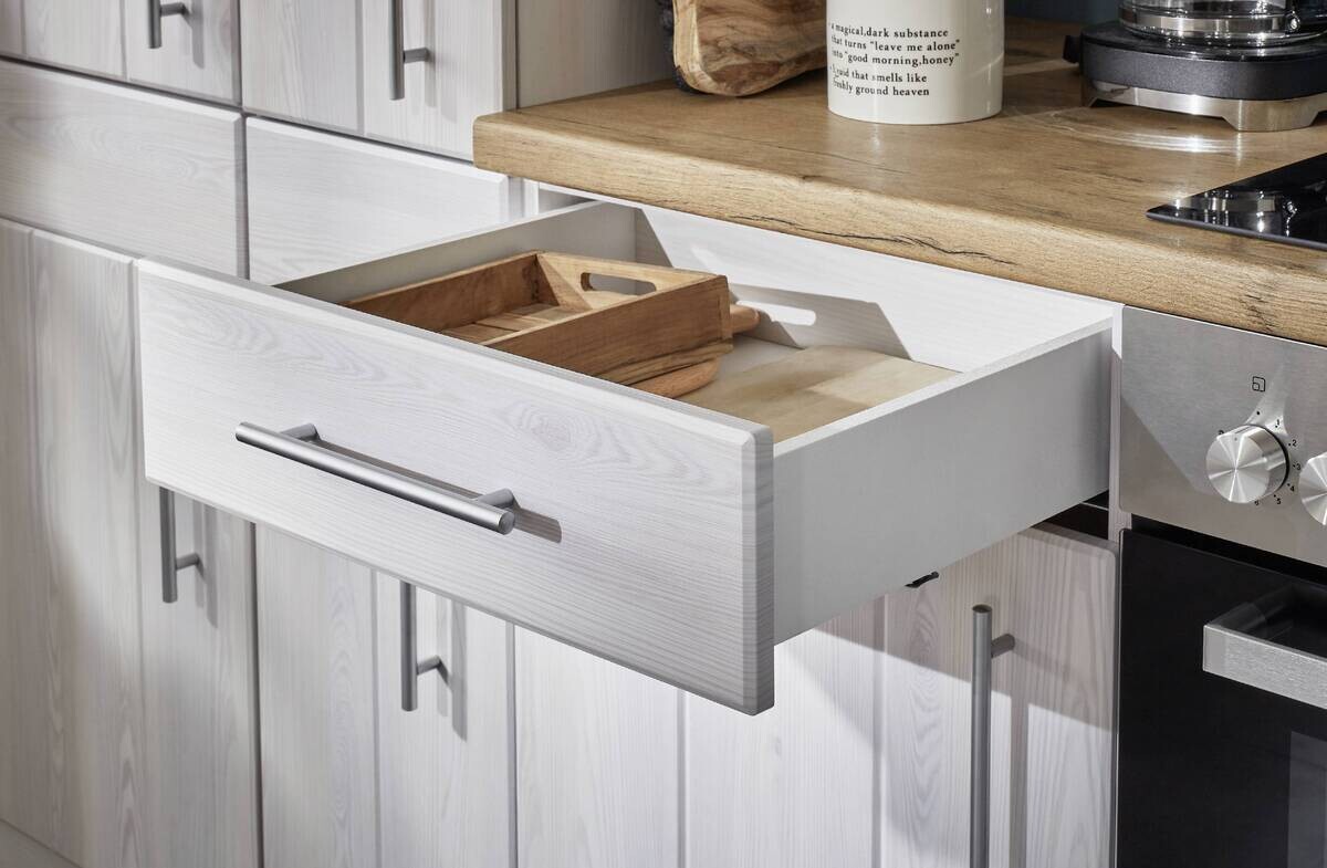 Respekta Winkelküche BERPL280LHWC weiß Lärche Nachbildung B/H/T: ca. 280x211x172 cm