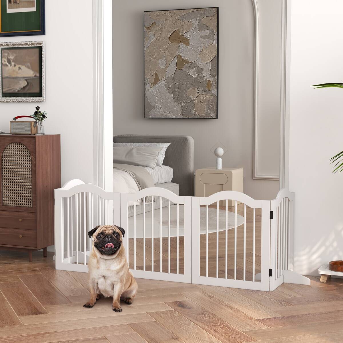 PawHut Hunde-Absperrgitter weiß MDF B/H/L: ca. 29,5x61x254,5 cm