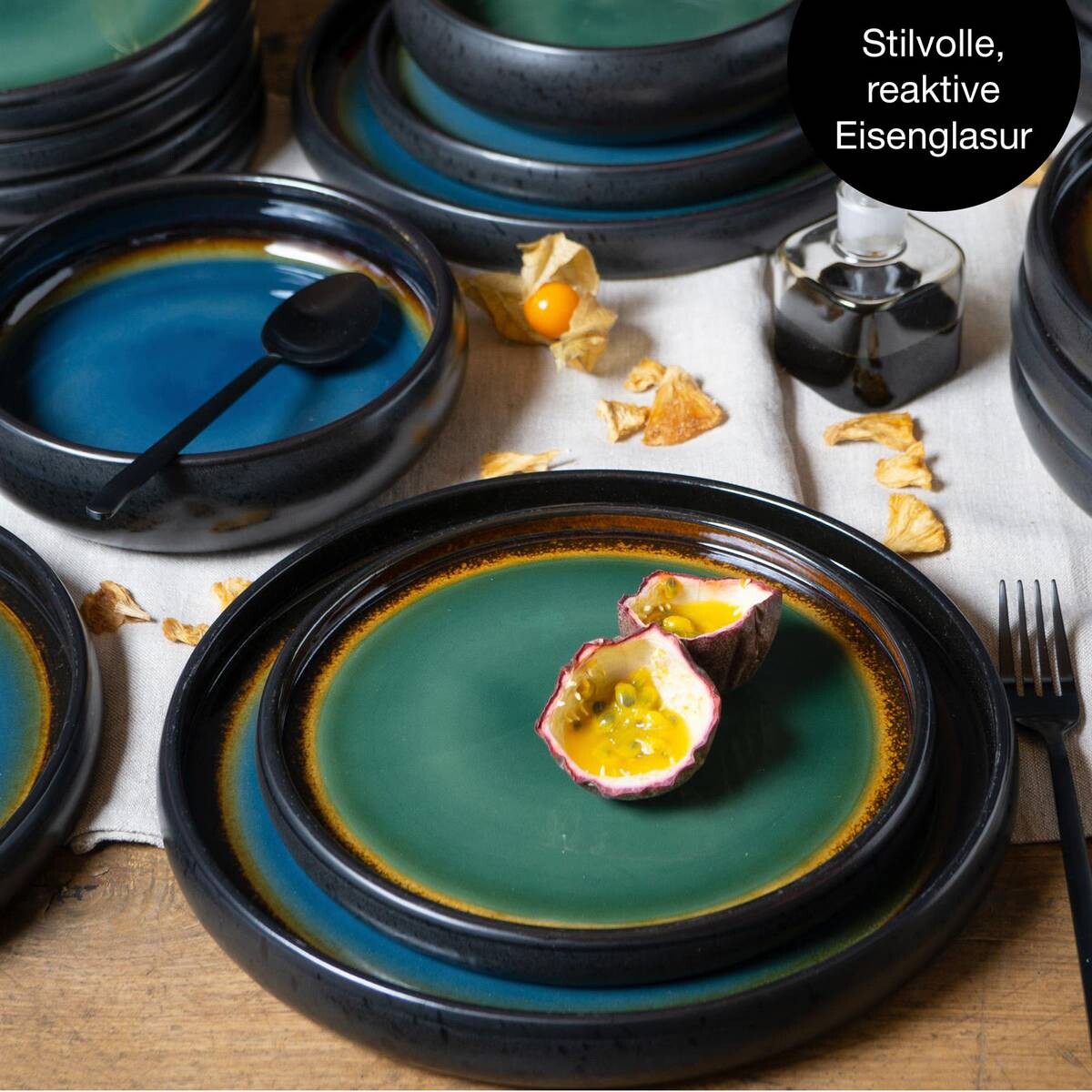 Moritz & Moritz Tafelservice Reaktiv grün Steinzeug 18 tlg.