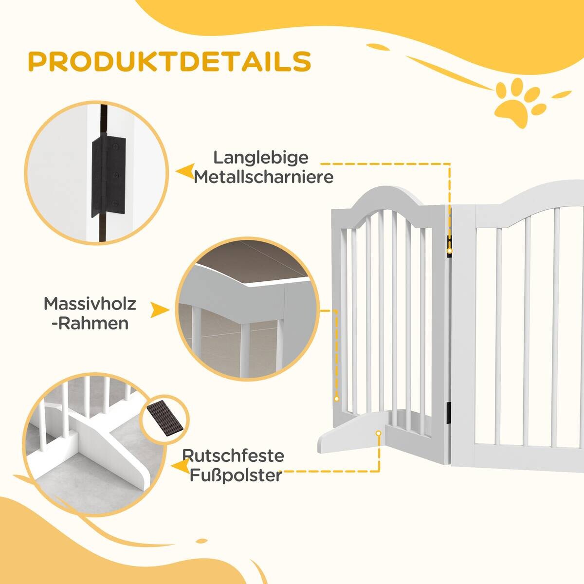 PawHut Schutzgitter weiß MDF B/H/L: ca. 29,5x61x203,5 cm