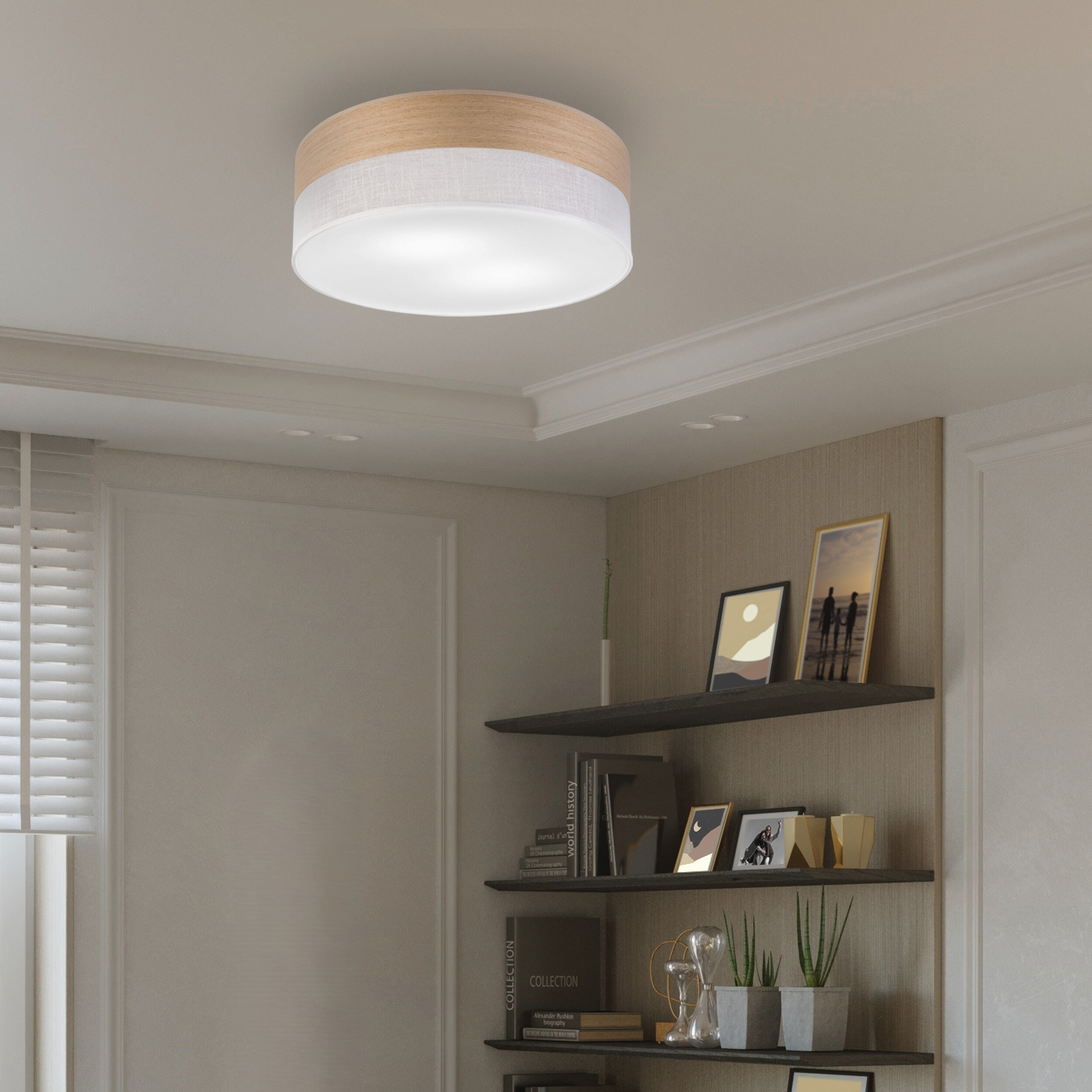 Lamkur Deckenleuchte Eiche weiß PVC Holz B/H/L: ca. 45x15x45 cm E27 2 Brennstellen