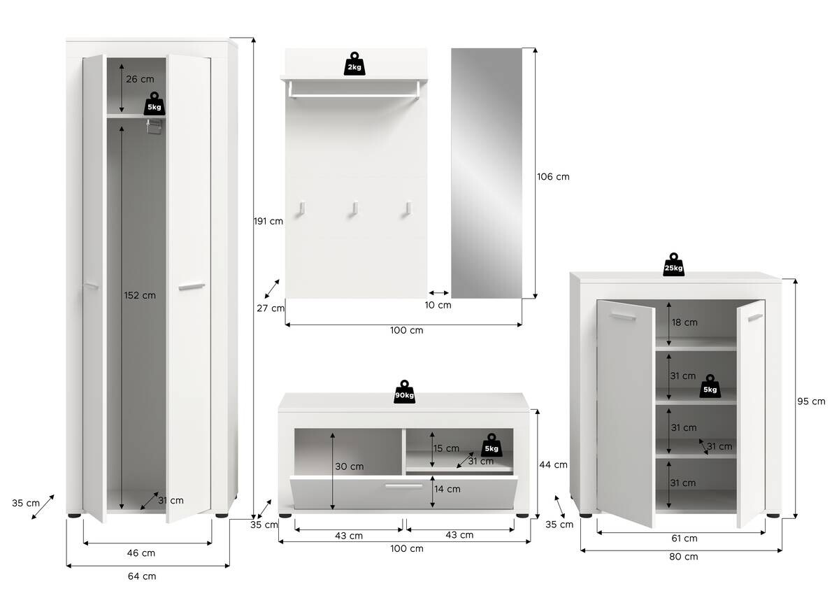 Garderobe JAM weiß B/H/T: ca. 285x191x35 cm