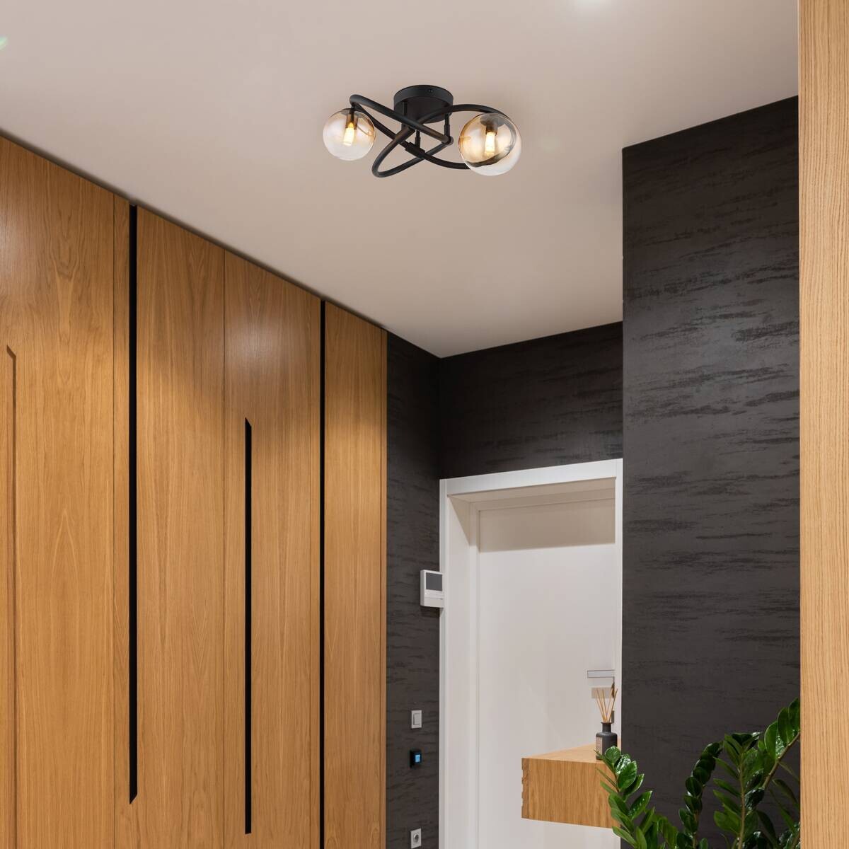 GLOBO Deckenleuchte klar schwarz Metall H/D: ca. 20x41 cm G9 2 Brennstellen