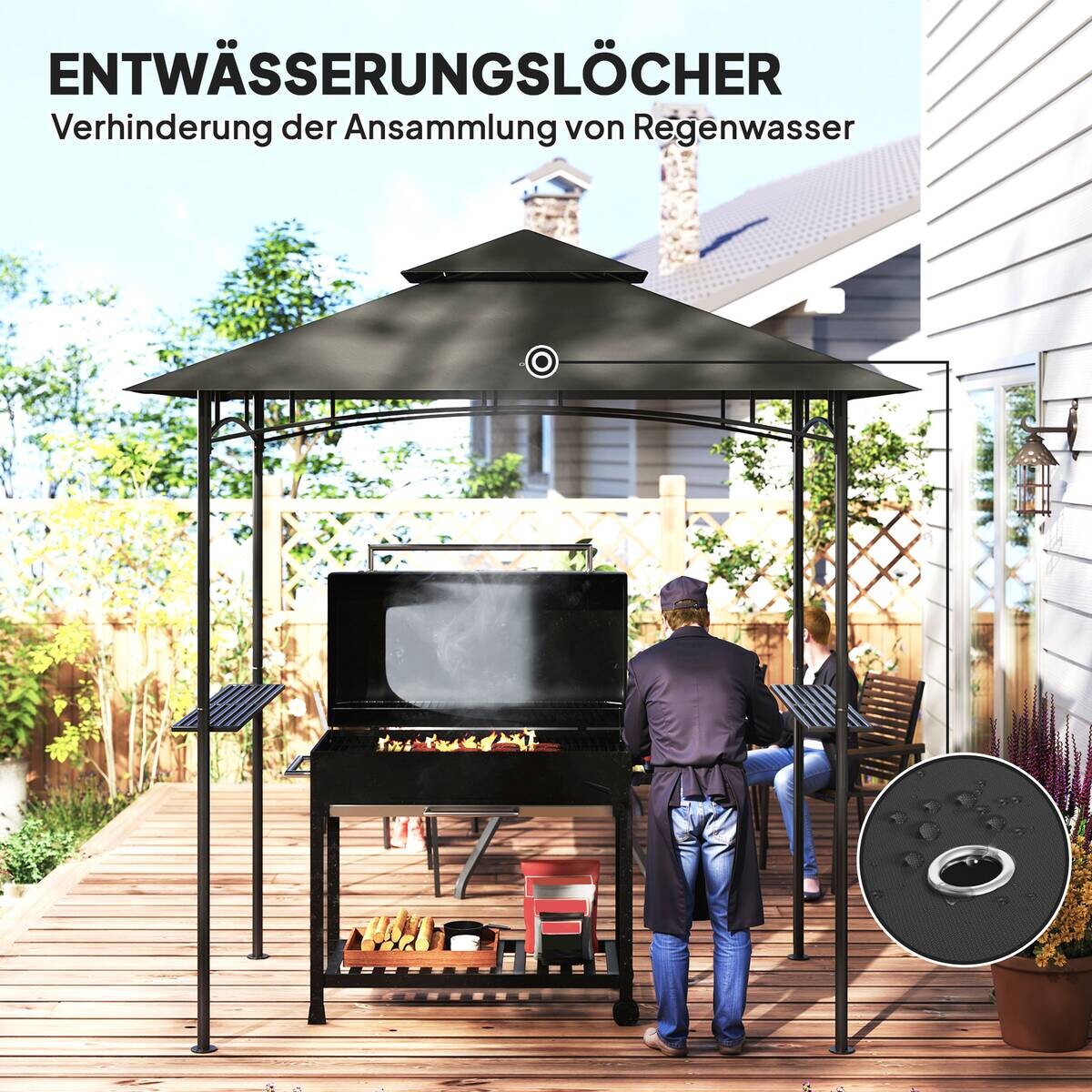 Outsunny Grillpavillon dunkelgrau Polyester B/H/L: ca. 150x258x240 cm