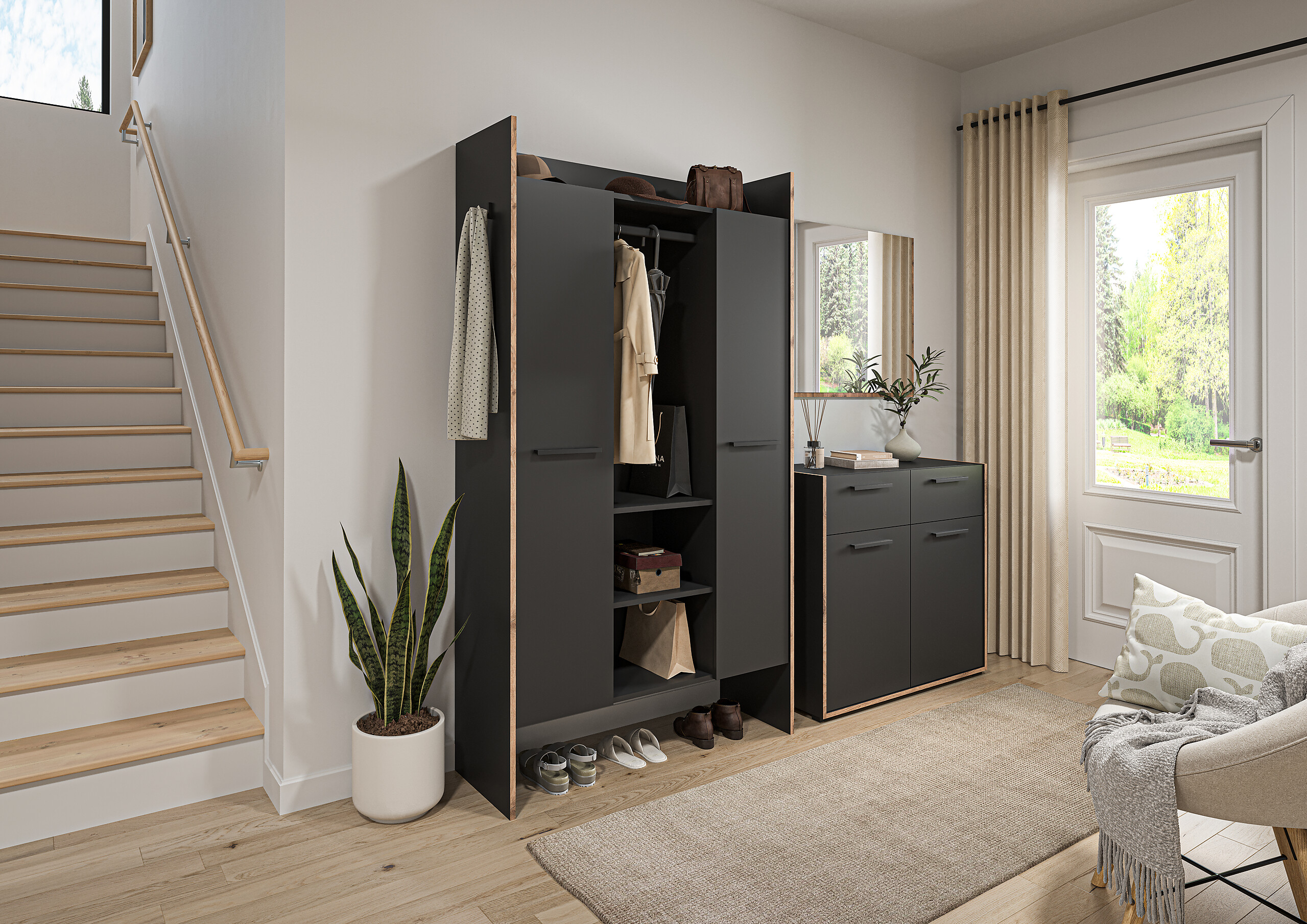 Garderobe Bueno Basalt Nox Oak Nachbildung B/H/T: ca. 215x189x37 cm Garderobe Bueno Basalt Nox Oak Nachbildung B/H/T: ca. 215x189x37 cm