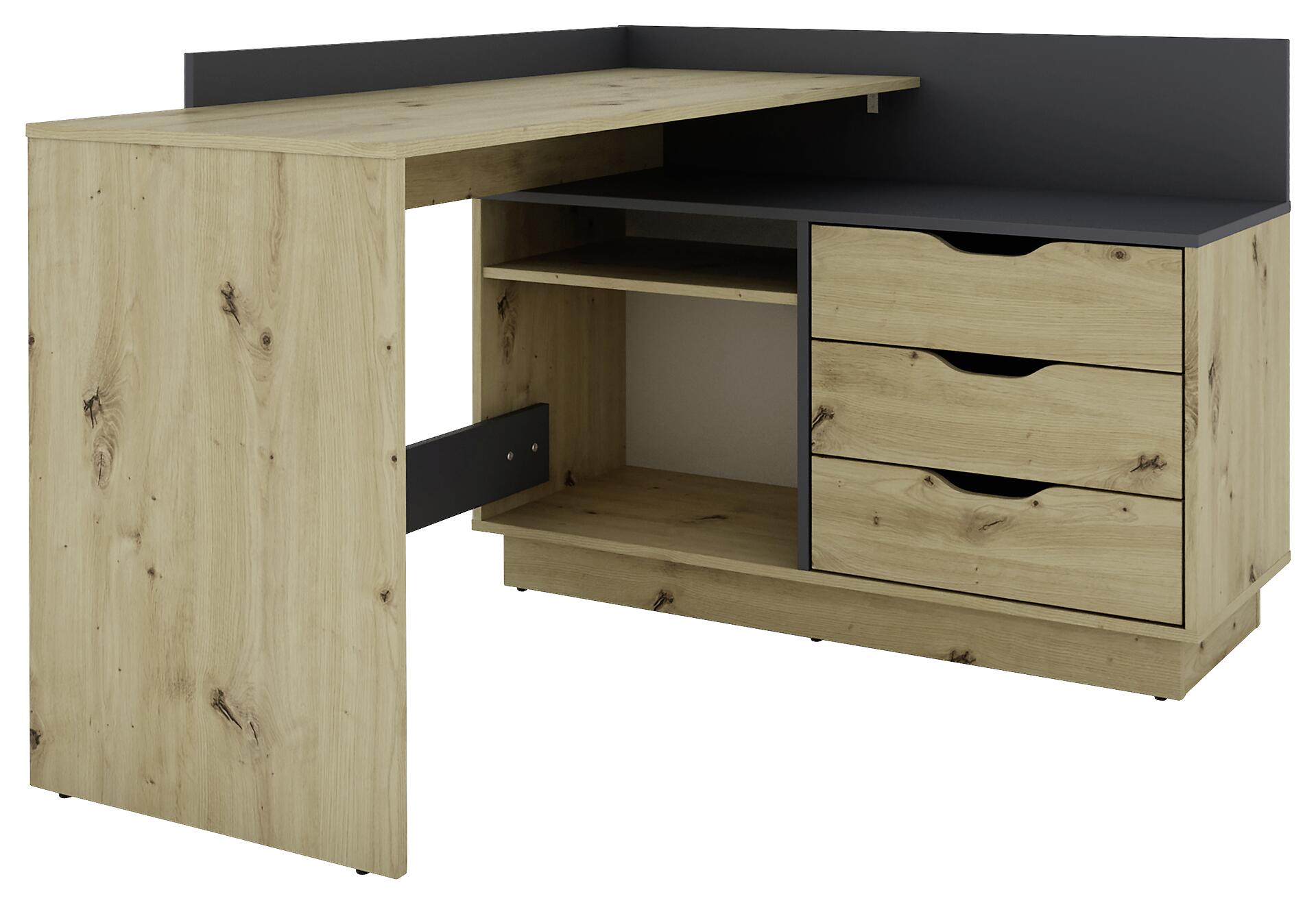 Winkelschreibtisch BELFAST anthrazit Eiche Nachbildung B/H/T: ca. 129x83,5x105 cm