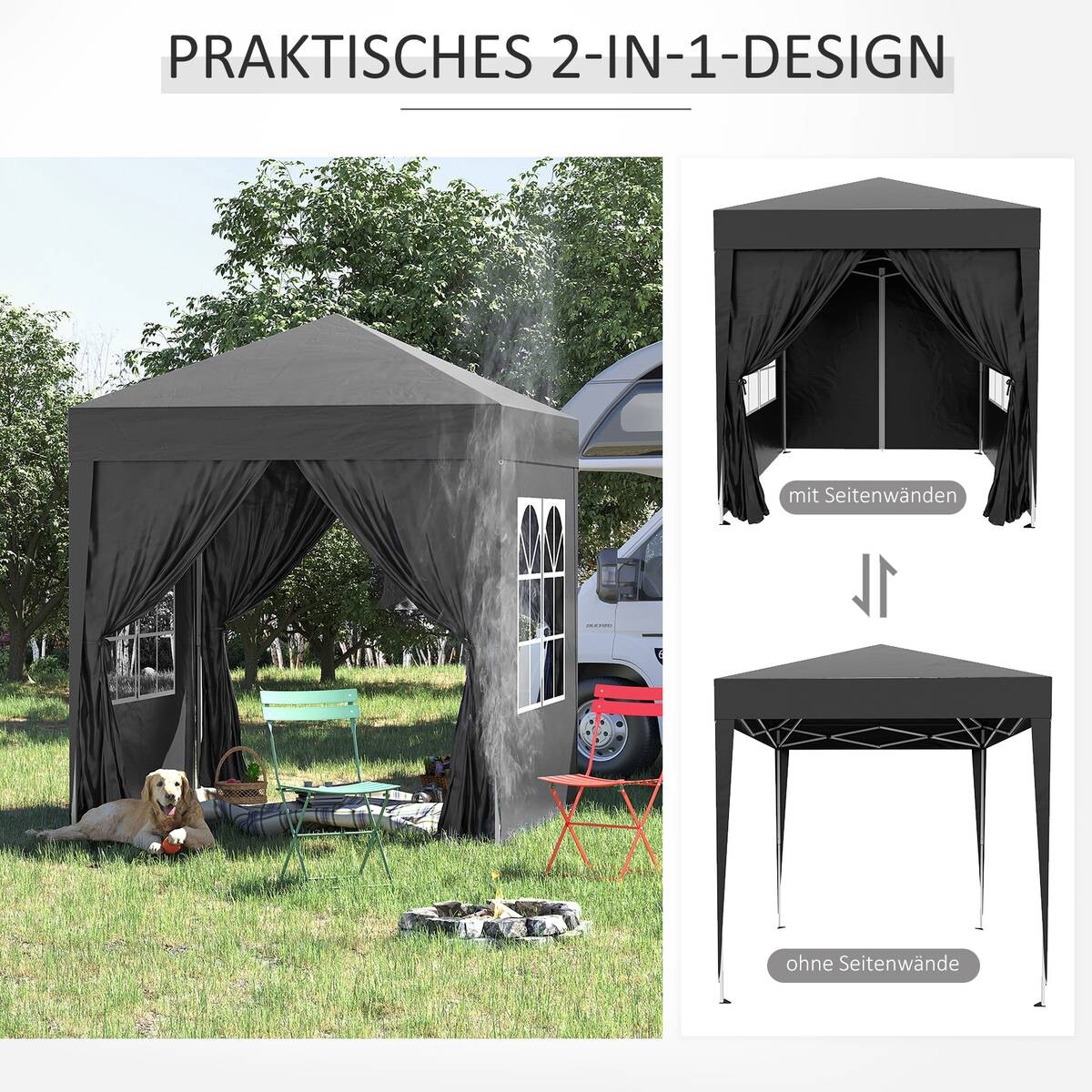 Outsunny Faltpavillon schwarz Stoff B/H/L: ca. 200x240x200 cm