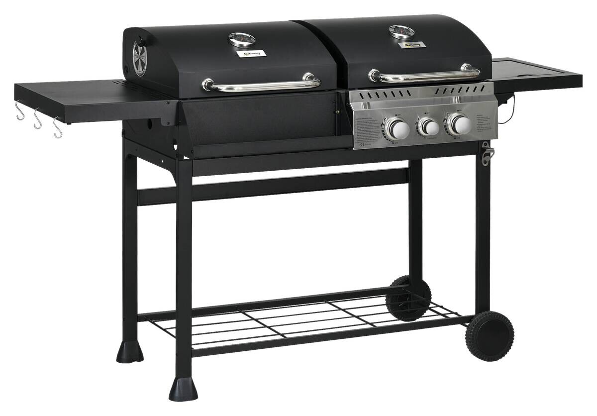 Outsunny Gas-/Kohlegrill Edelstahl B/H/L: ca. 53x101x161 cm