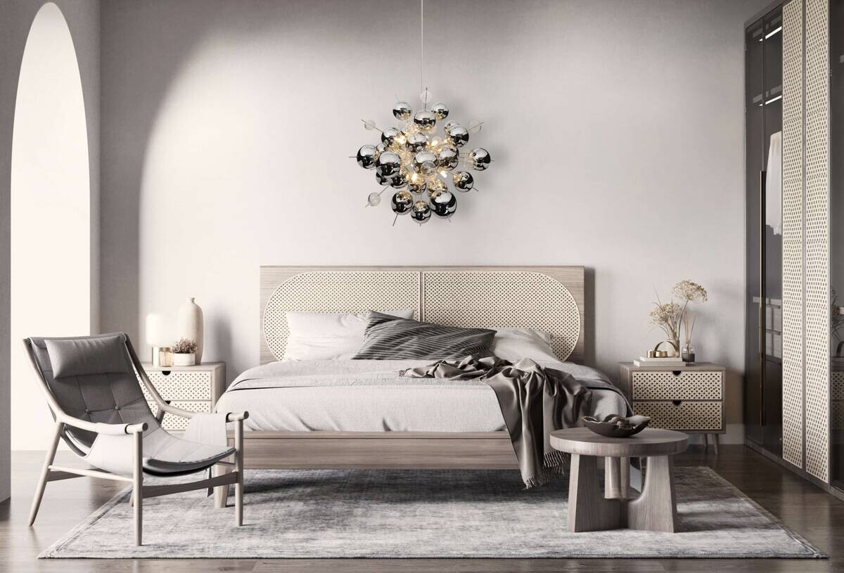 Näve Leuchten Pendelleuchte Chrom Glas Metall B/H/T/D: ca. 65x193x65x65 cm G9 10 Brennstellen