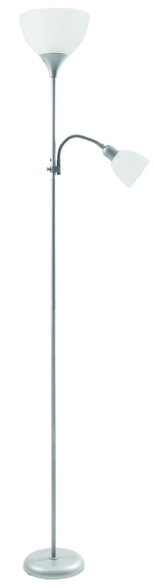 Sensation Deckenfluter Biro Promo silber weiß Metall Kunststoff H: ca. 180 cm E27 2 Brennstellen