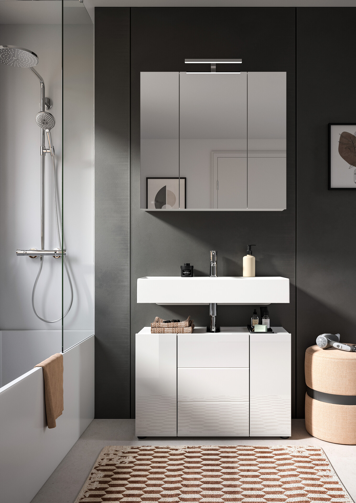 Badezimmer-Set VIRA weiß weiß Hochglanz B/H/T: ca. 82x190x34 cm