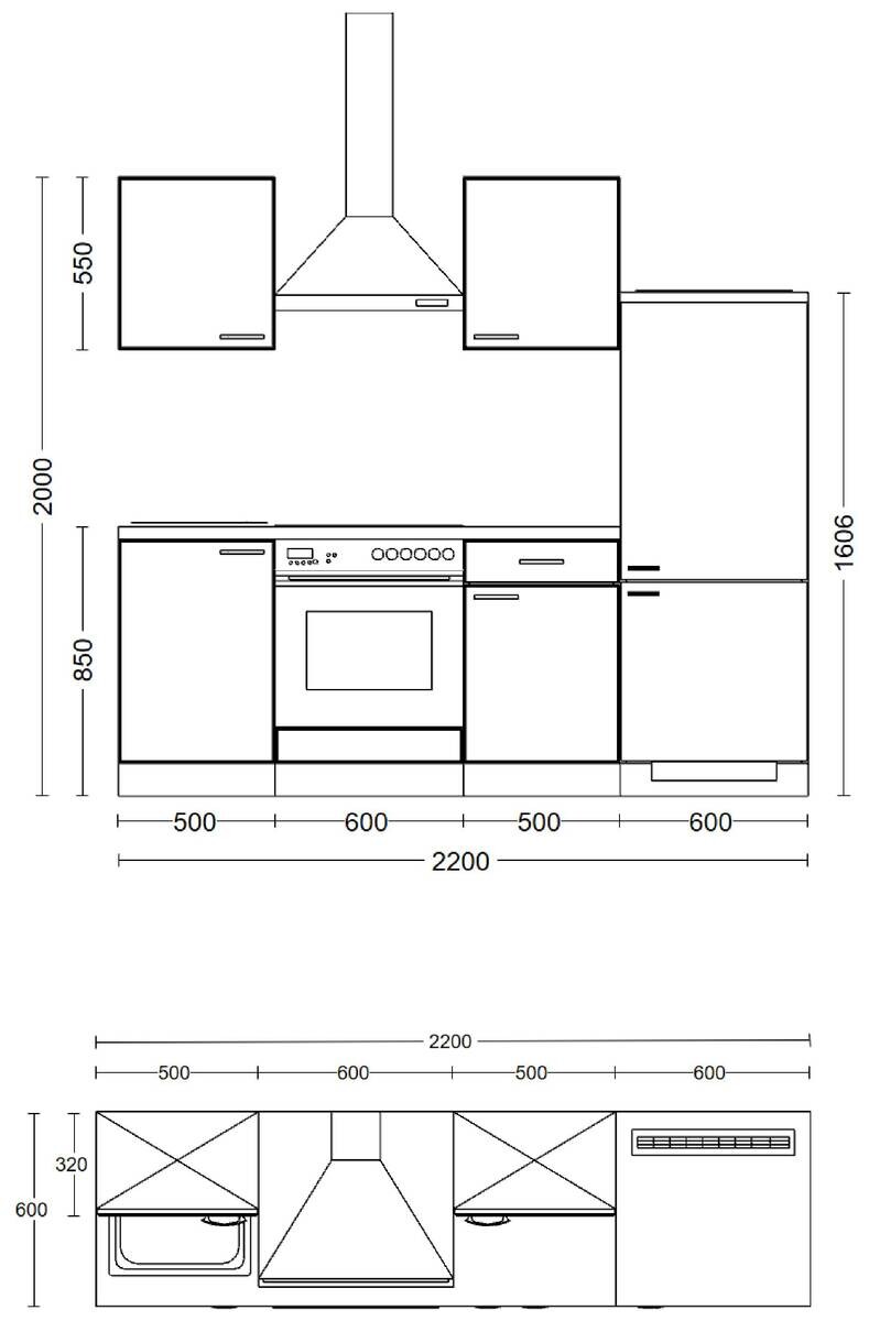 Flex-Well Küchenblock Morena Basalt matt B/H/T: ca. 220x200x60 cm