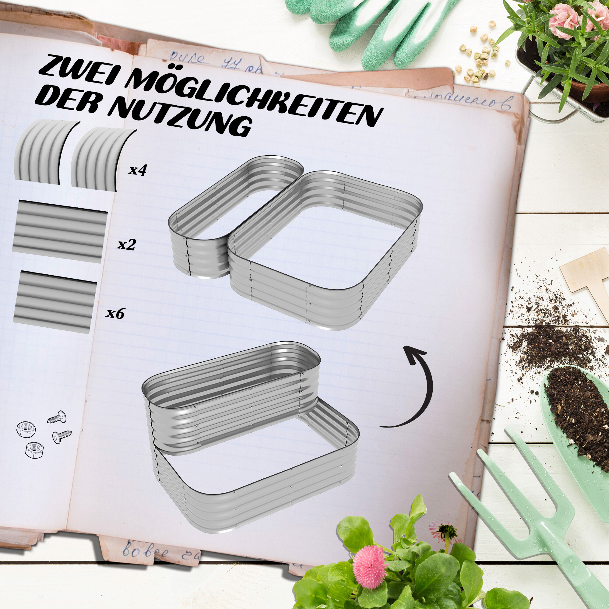 Outsunny Hochbeet silber Metall B/H/L: ca. 90x30x120 cm