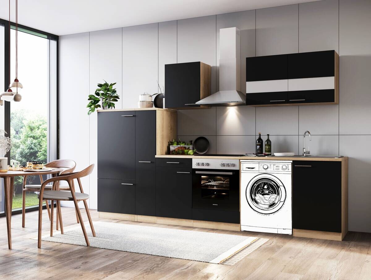 Respekta Küchenblock Merle schwarz B/H/T: ca. 310x200x60 cm