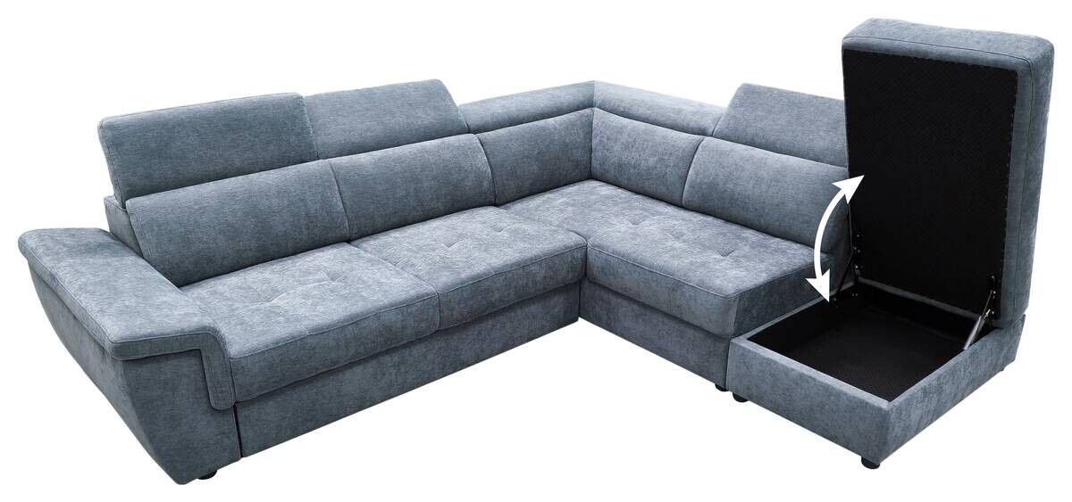 Ecksofa mit Bettfunktion und Bettkasten blaugrau Flachgewebe B/H/T: ca. 267x75x238 cm