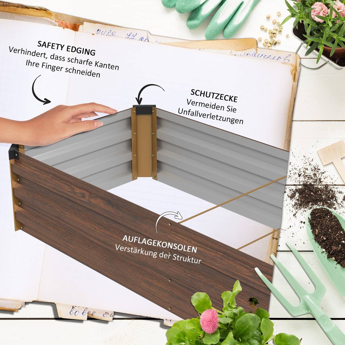 Outsunny Hochbeet braun Stahl B/H/L: ca. 60x30x240 cm